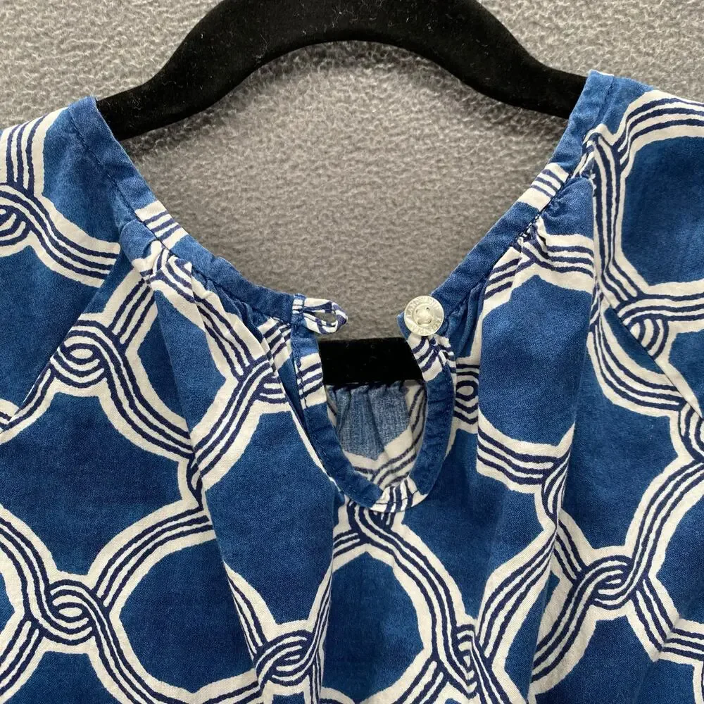 Lands End Kids Fit Flare Dress Girls‎ 6 Blue White Cotton *No Belt/Tie